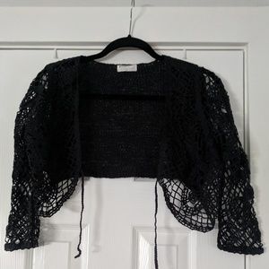 Black lace tie-front cardigan